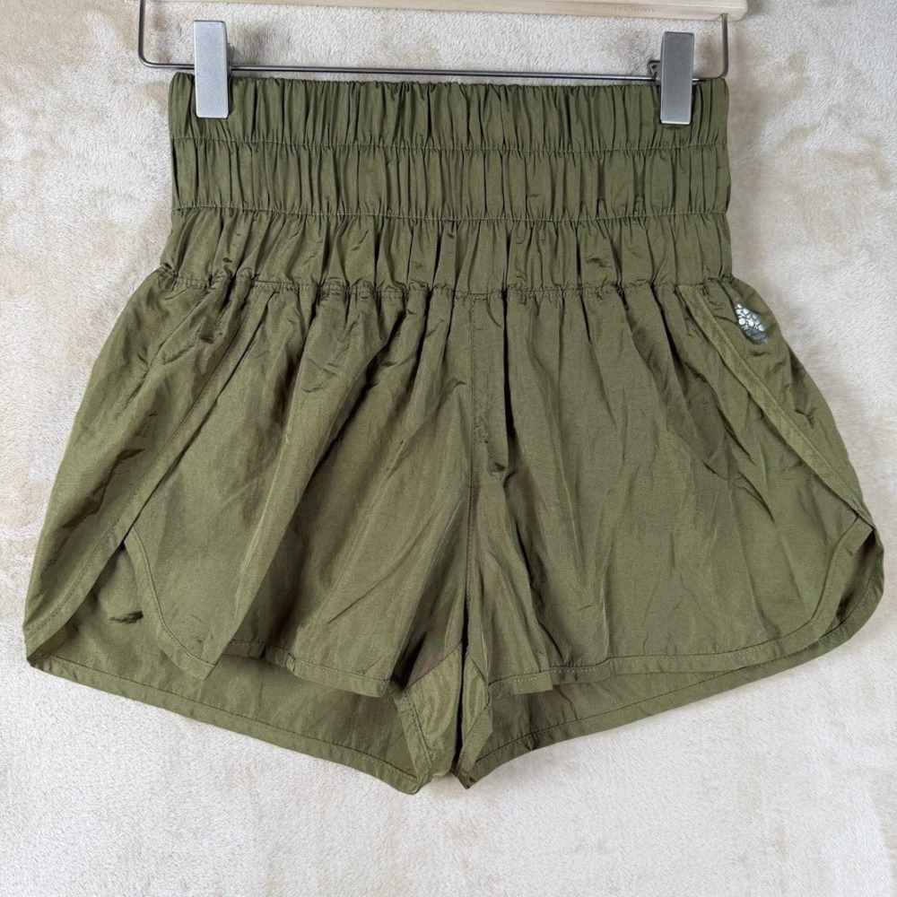 Free People Movement The Way Home Shorts Olive Green High Rise Smocked XS